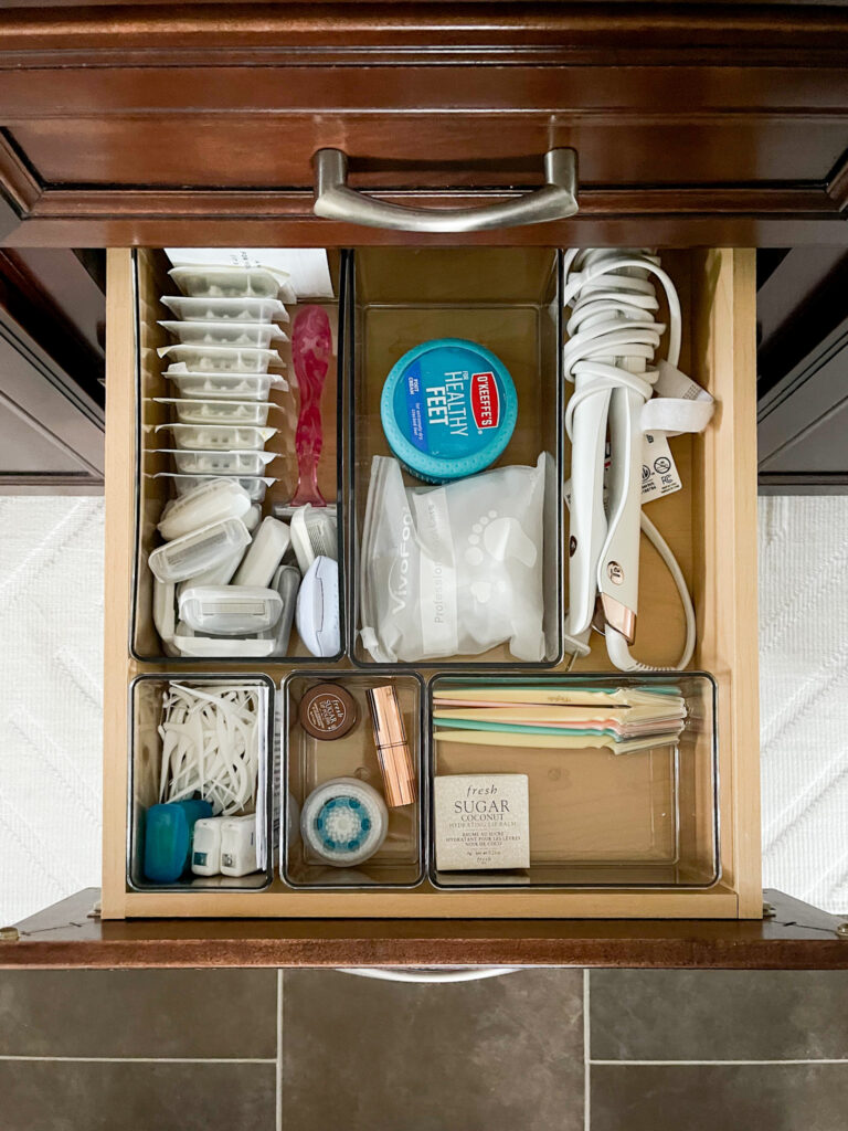All the details on how to organize bathroom drawers using organizers from The Home Edit line at Walmart!