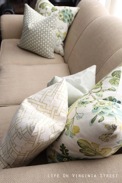 Pillows on the couch.