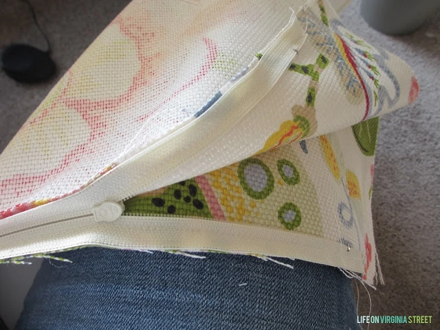 The pillow all sewed up with the zipper in.