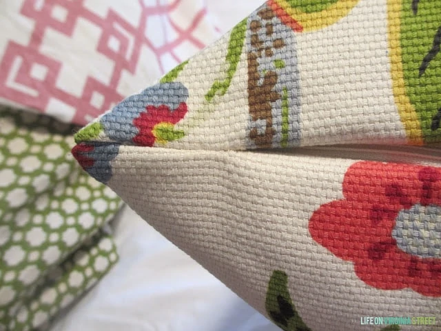 The sharp corner of the pillow after being sewed.